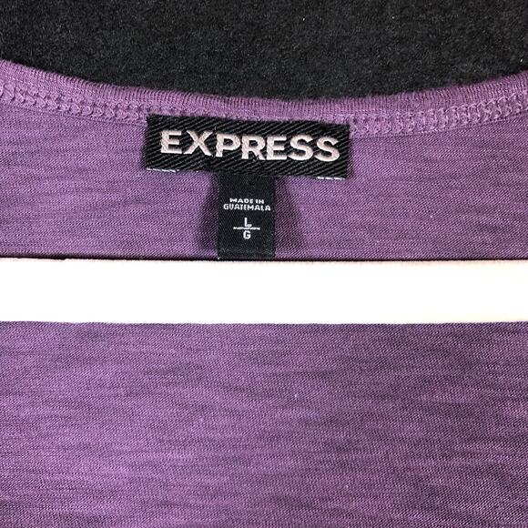 Express Women Blouse Purple Cold Shoulder Scoop Neck Peasant Stretch Large - Picture 6 of 12